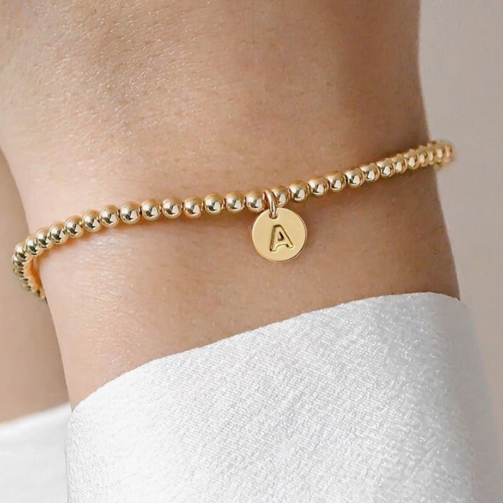Initial A gold tone dainty charm bracelet with fade or tarnish nickel free